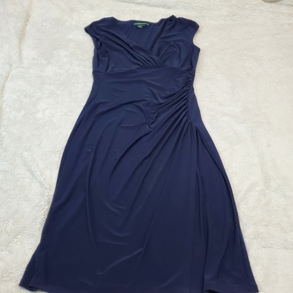 Lauren Ralph Lauren Navy Blue Faux Wrap Dress 4 Classic Office Capsule Old Money
